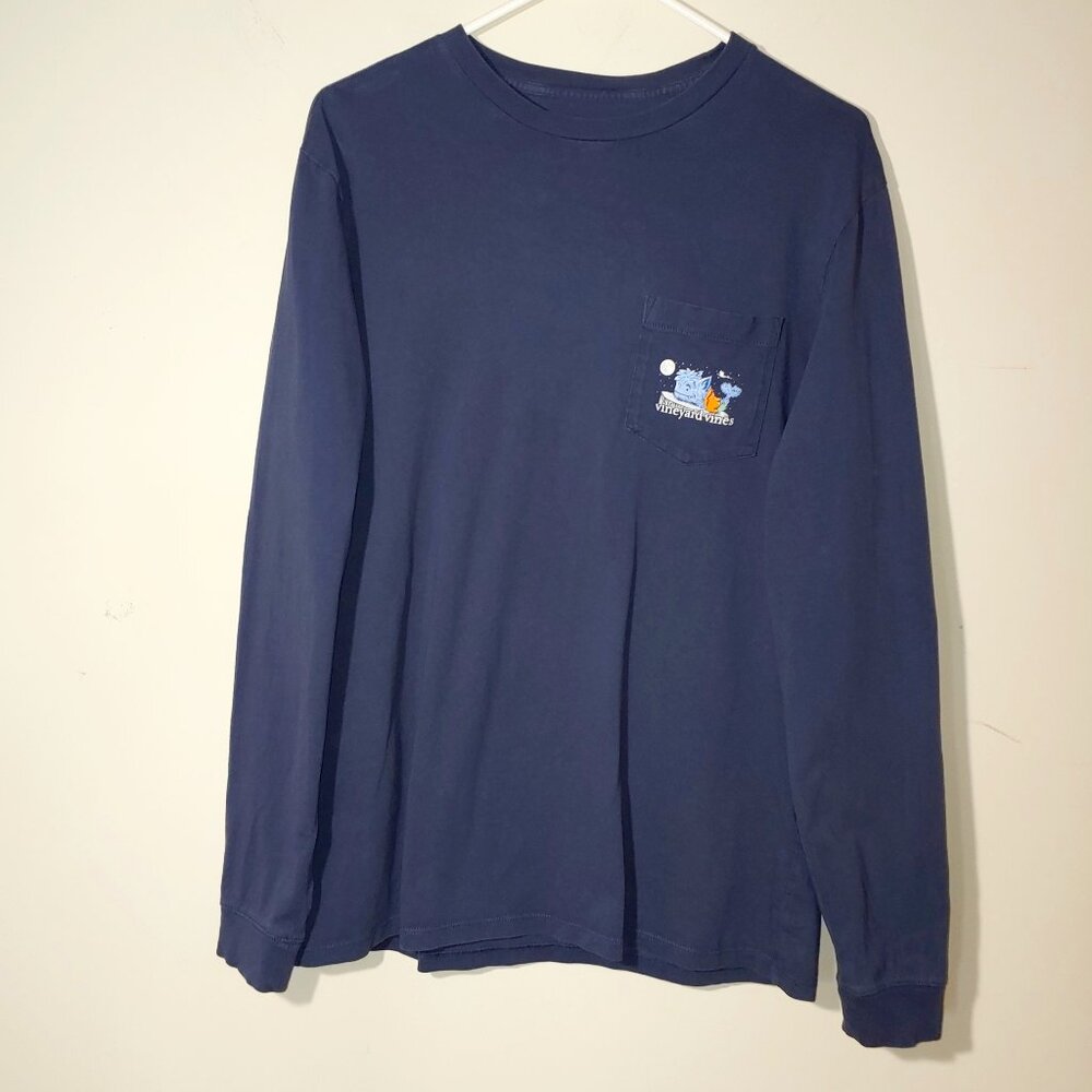 Vineyard Vines Happy Halloween Werewhale Long-Sleeve Pocket Tee Blue Size S